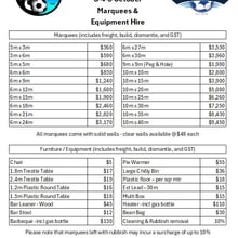 Marquee Hire Price List